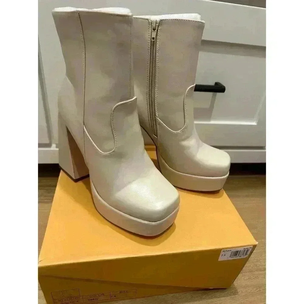 Chase & Chloe Rayla Platform Bootie In Nude Pu